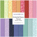 A stacked collage of rainbow fabrics included in the Kimberbell Basics Flannel Rainbow Dreams FQ Set.