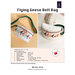 The front of the Flying Geese Belt Bag pattern, featuring images of the finished bag on a white and yellow table in various positions.