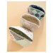A shot of three of the pouches, open to show the inside space and lined in a row to show their sizes.