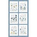 A fabric panel with a collage of six illustrated blocks featuring floral designs and positive friendship quotes.