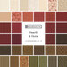 Digital collage of fabrics included in the Hearth & Home collection with cream, red, brown, and green fabrics featuring floral patterns.