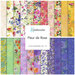 Digital collage of fabrics included in the Fleur de Rose collection with cream, pink, yellow, mint, lilac, and blue fabrics featuring floral patterns.