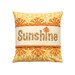 The finished August pillow wrap kit, a cream and orange wrap with orange sunshine borders and appliqué letters that read 