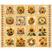 Panel featuring bright golden sunflowers in a window pane of mottled gold.