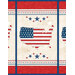 Panel featuring the continental US as an American flag in red, white, and blue surrounded by stars and borders on mottled cream fabric.