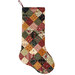 The completed Fast Fusible Patchwork Stocking colored in the A Vintage Christmas collection, isolated on a white background.