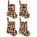 The four completed Fast Fusible Patchwork Stockings colored in the A Vintage Christmas collection, isolated on a white background.