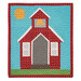 Schoolhouse themed table topper project colored in bright fabrics, isolated on a white background.