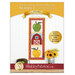 Front cover of the Foundation Paper Piecing Series 3 - September pattern showing the completed apple and barn project in yellow, red, and green fabrics, staged on a golden craft hanger on a white paneled wall.