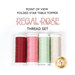 Four spools of thread in red, pink, mint, and ecru, underneath a text graphic that reads 