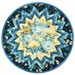 The completed Point of View Folded Star Table Topper colored in blue, navy, and yellow fabrics from the Forest Whisper collection, isolated on a white background.