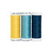 Three spools of thread in yellow, turquoise, and navy, isolated on a white background.