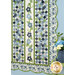 A shot of the bottom right corner of the quilt, staged with coordinating blue and white florals.