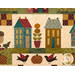 A close up on the center block of the quilt, demonstrating details on the fabrics, appliqué, and surrounding patchwork in saturated earth tones.