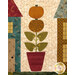 A super close up on an appliqué pumpkin tree, demonstrating fabric and topstitching details. 