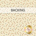 Cream swatch of fabric with tossed primitive motifs in earth tones; a transparent banner at the top reads 