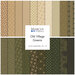 Digital collage of fabrics included in the Old Village Greens collection with hunter green, olive, sage, cream, and tan with an antique floral theme.