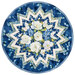 The completed Point of View Folded Star Table Topper colored in blue, green, and white fabrics from the Blue Harmony collection by Wilmington Prints, isolated on a white background.