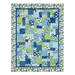 A head-on shot of the Easy as ABC and 123 Quilt colored in blue, green, and white fabrics from the Blue Harmony collection, isolated on a white background.