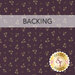 Dark plum purple fabric swatch with a tossed tan flower and sprig pattern. A transparent banner at the top reads 