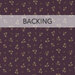Dark plum purple fabric swatch with a tossed tan flower and sprig pattern. A transparent banner at the top reads 