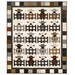 The completed Charming Lambs quilt colored in earthy neutrals from the Woolies Flannel collection, depicting five rows of four lambs behind little fence doors, isolated on a white background.