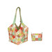 The completed Mondo Bag + Mini Charm Bag colored in vibrant, sunny colored fabrics from the Portofino collection by Moda, isolated on a white background.