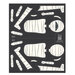 A black and white panel that features the pieces to make a spooky mummy from the fabric collection Frank and Friends. 