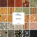 Digital collage of fabrics included in the Spooky collection with red, sage, orange, gray, and black fabrics with a Halloween theme.