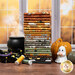 A stack of the fabrics included in the Spooky collection, with pumpkins and a window and a ghost and a cauldron and a witches shoe and thread.