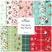 A fabric collage featuring christmas motifs including reindeer, santa, snowflakes, candycanes, and snowmen from the fabric collection 'The North Pole Flannel'.  