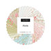 A circular arrangement of fabric squares in pastel colors with floral patterns, labeled Abide.