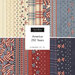 A collection of fabric swatches celebrating America’s 250 years, featuring patterns in red, white, and blue.
