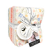 A stack of white, pink, green, and purple floral prints tied with a ruler ribbon and labeled 