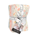 A stack of white, pink, green, and purple floral prints tied with a ruler ribbon and labeled 
