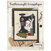 Front of the pattern showing the completed project, a sewing machine with a snowman and tree.