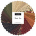 A spiral fabric collage featuring antique florals in muted orange, green, red, blue and cream colors from the collection Quail Run.  