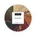 A spiral fabric collage featuring antique florals in muted orange, green, red, blue and cream colors from the collection Quail Run.  