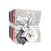 A stack of Independence Day Fat Quarters tied together with a ribbon and isolated on a white background.