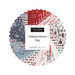 Colorful fabric swatches in red, white, and blue with a Patriotic theme, labeled Independence Day by Moda Fabrics.