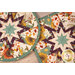 A close up top-down shot of the two overlapping hot pads, showcasing the beautiful autumn fabrics.