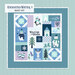 The Enchanted Winter Quilt, featuring blocks of winter woodland animals in teal, blue, white, and purple, hung on a teal paneled wall above a blue table.