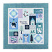 The Enchanted Winter quilt featuring appliqué polar bears, snowflakes, and other winter motifs, colored in icy blue and white fabrics, isolated on a white background.