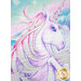 A super close up on the center unicorn panel, showing fabric details and top quilting effects as well as the silver glitter accents.
