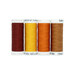 Four spools of thread in red, yellow, orange, and light brown, isolated on a white background.