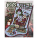 Front of cross stitch pattern book showing the main pattern' Rockin' Mrs. Claus stocking finished. 