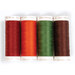 Four spools of thread in autumn colors, isolated on a white background.