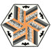 A top down shot of the completed 60 Degree Diamond Table Topper, colored in gray, orange, and white fabrics from the Agatha Road collection from Moda Fabrics, isolated on a white background.