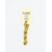 A skein of gold embroidery floss, twisted and bundled, with a cream and black label featuring the brand name and color information.