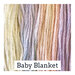 A variegated swatch of Classic Colorworks floss in the colors peach, light purple, light blue and yellow. 